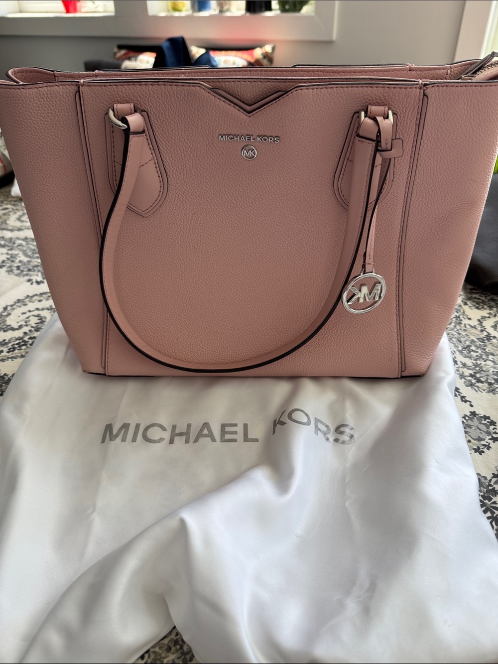 Michael Kors Dusty Pink Pebbled Leather Tote with MK Charm